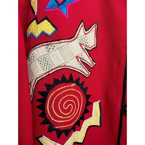 Indigo Moon Vintage Embroidered Button Up Jacket Glass Bead Buttons Size L - Picture 4 of 9